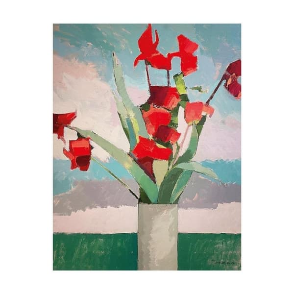Paul Donaghy Red Irises Print Blue/Red/Green 50cm x 40cm