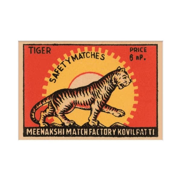 Tiger Safety Matches Mounted Print Orange/Yellow/Black 40cm x 30cm