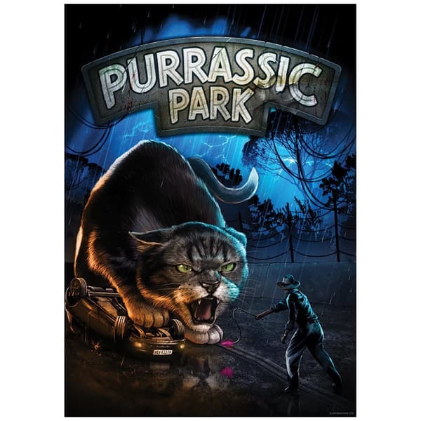 Grindstore Purrassic Park Poster Multicoloured 44cm x 32cm