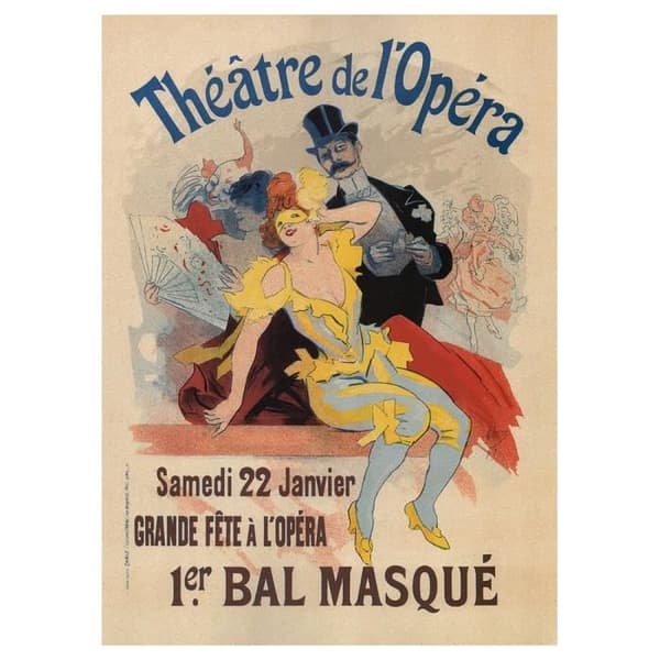 Legendarte - Vintage Opera Theatre konstnärlig affisch. Maskeradbal - Målning, Tryck På Duk cm. 50x70