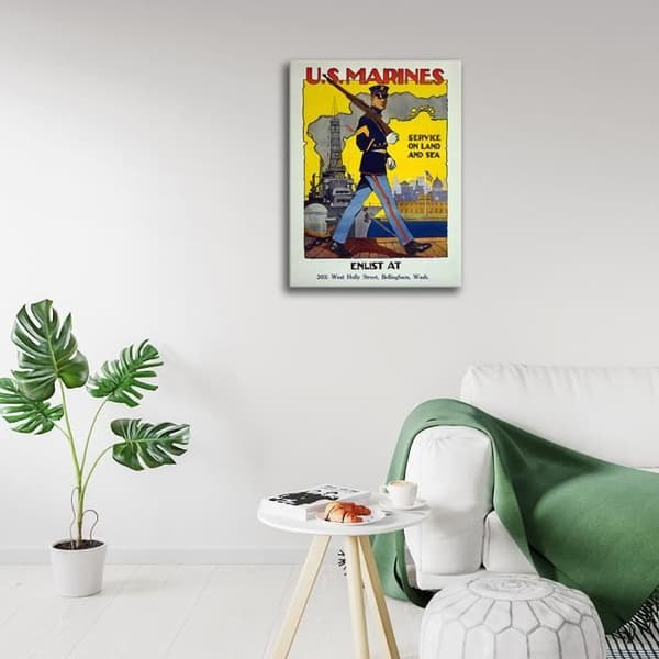 Legendarte - Vintage War Propaganda Poster U.S. Marines, Service On Land And Sea - Målning, Print On Canvas cm. 50x70