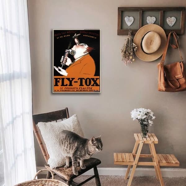 Legendarte - Vintage Fly Tox Insecticide Reklamaffisch - Målning, Canvastryck cm. 50x70