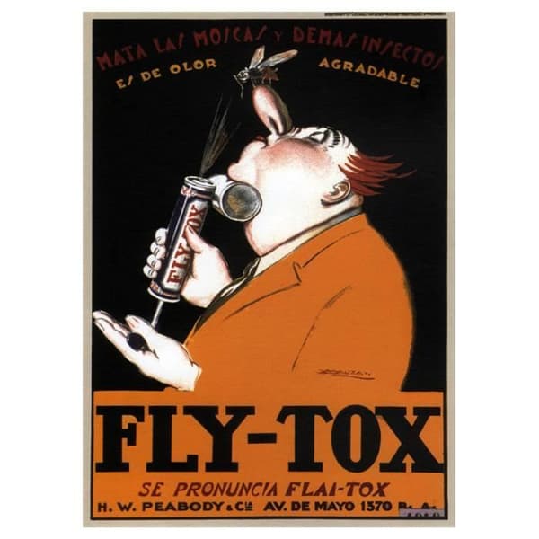 Legendarte - Vintage Fly Tox Insecticide Reklamaffisch - Målning, Canvastryck cm. 50x70