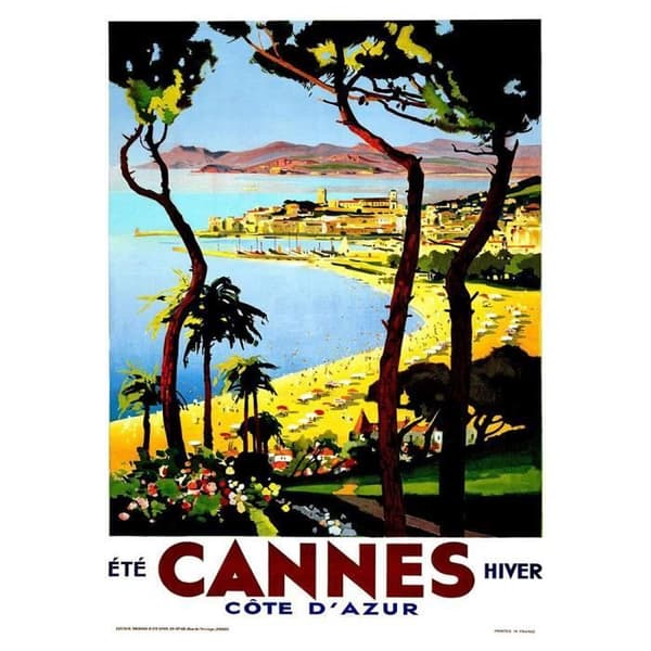 Legendarte - Vintage turistaffisch Cannes - Côte D'Azur - Målning, tryck på duk cm. 50x70