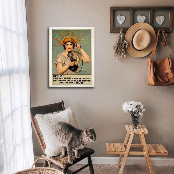Legendarte - Vintage War Propaganda Poster Hello This Is Liberty Speaking - Målning, tryck på duk cm. 50x70