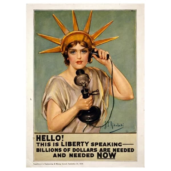 Legendarte - Vintage War Propaganda Poster Hello This Is Liberty Speaking - Målning, tryck på duk cm. 50x70