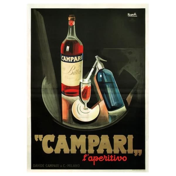 Legendarte - Vintage Campari reklamaffisch - målning, tryck på duk cm. 50x70