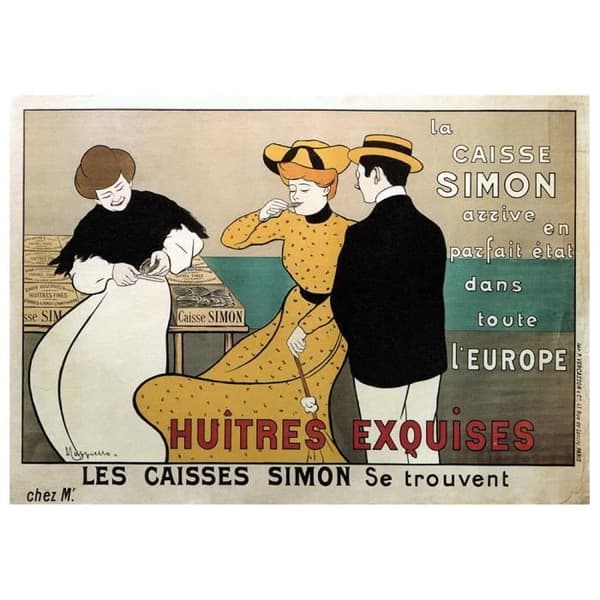 Legendarte - Vintage reklamaffisch Utsökt ostron - målning, tryck på duk cm. 50x70