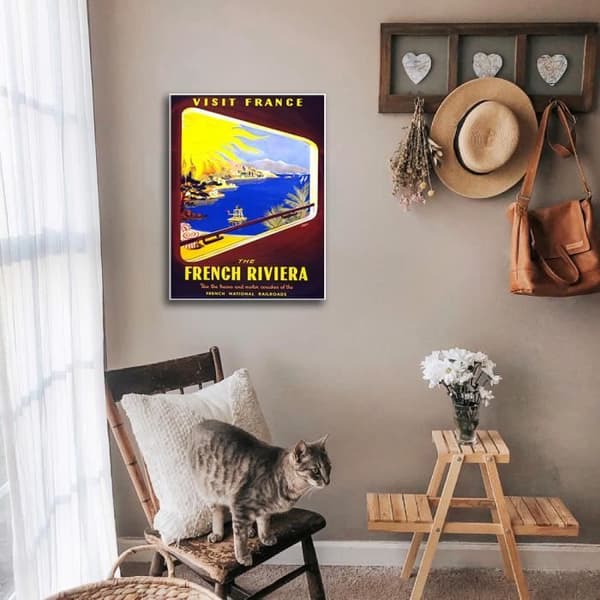 Legendarte - Vintage franska rivieran turistaffisch - målning, tryck på duk cm. 50x70