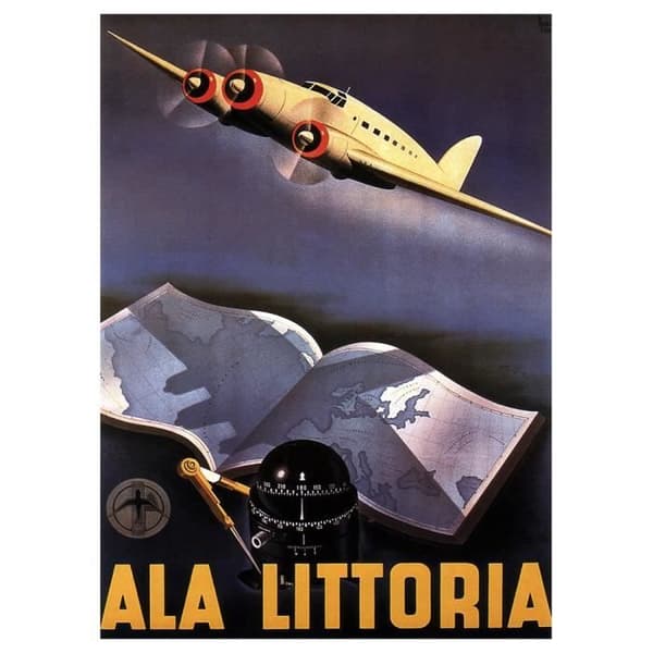 Legendarte - Vintage War Propaganda Poster Ala Littoria - Målning, Tryck på duk cm. 50x70