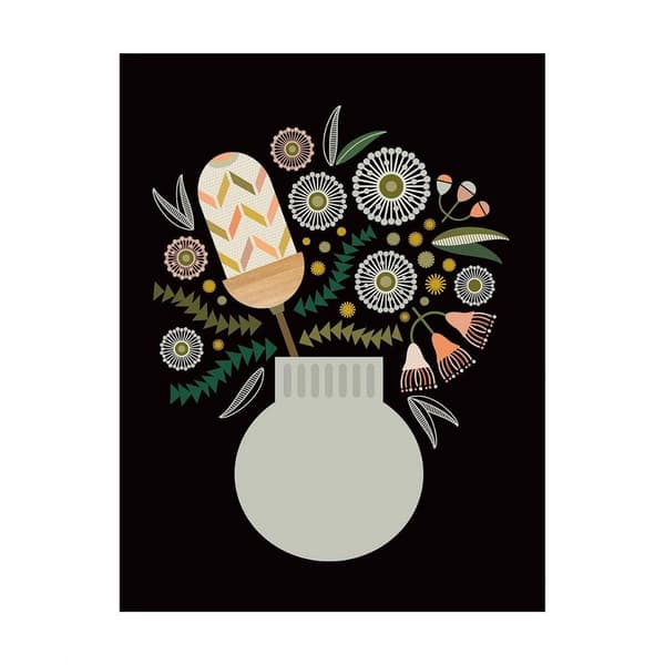 Lyndy Hants Banksia In Vase Print Black/White/Peach 50cm x 40cm