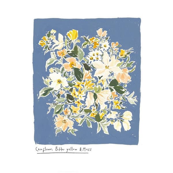 Rose Jocham Cornflower, Butter Yellow & Moss Print Blue/Yellow/Green 40cm x 30cm