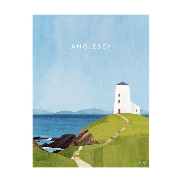 Henry Rivers Anglesey Twr Mawr Lighthouse Paper Print Blue/Green 50cm x 40cm