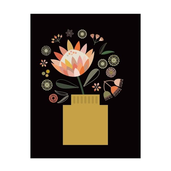 Lyndy Hants Protea In Vase Print Black/Yellow 40cm x 30cm