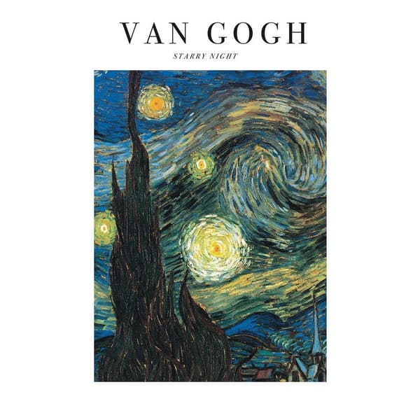 Vincent Van Gogh Starry Night Print White/Blue/Black 30cm x 40cm