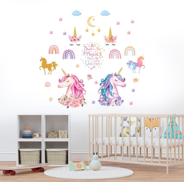 Wallstickers - Enhjørning og stjerner