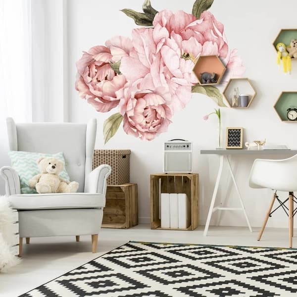 Wallsticker - Pæoner med 3 blomster / Lyserød