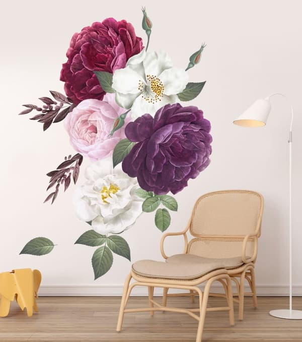 Veggklistremerke - Fargerik Peony og hvit tusenfryd blomster