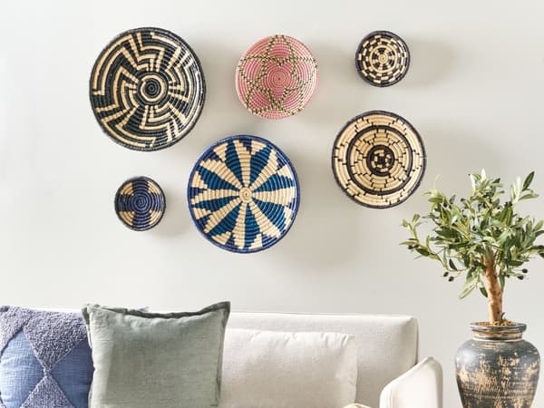 Sett med 6 veggdekorasjoner Flerfarget sjøgress Dekorative hengende tallerkener Kurver Afrikansk stil Boho Hjemmetilbehør