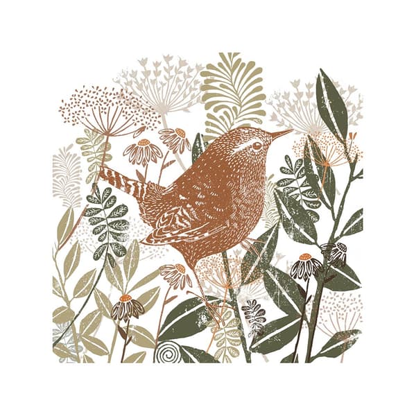 Summer Thornton Woodland Nature Wren Print White/Brown/Green 40cm x 40cm