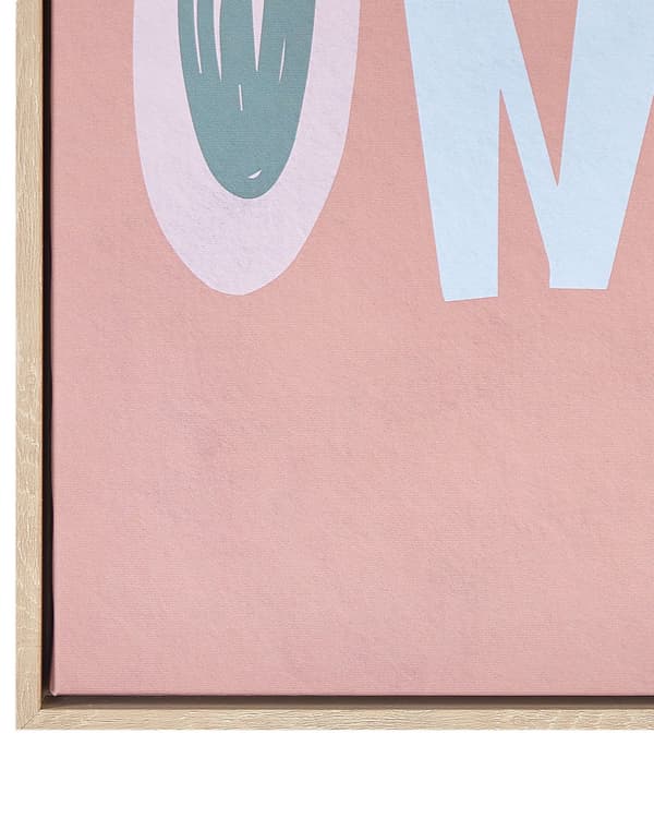 Lærredsmaleri pink 63 x 63 cm bogstavdesign motiv MDF-ramme moderne look til stuen gangen