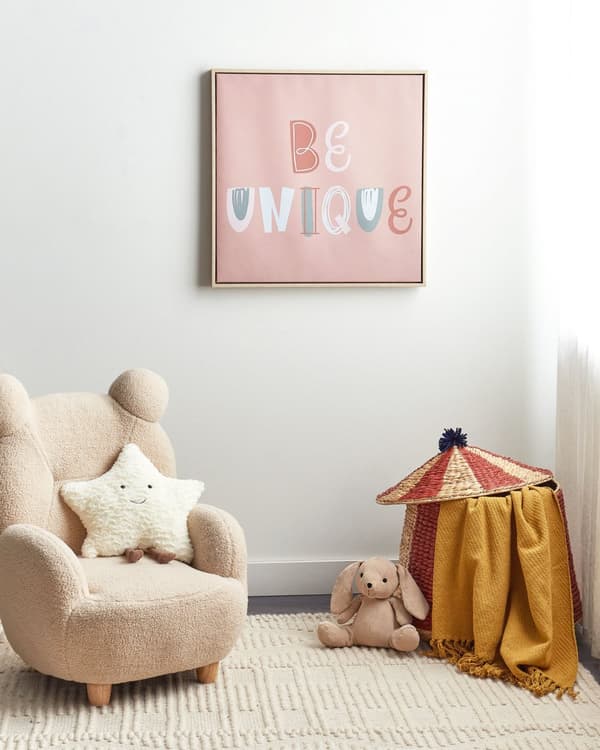 Lærredsmaleri pink 63 x 63 cm bogstavdesign motiv MDF-ramme moderne look til stuen gangen