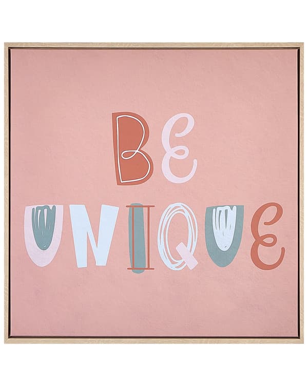 Lærredsmaleri pink 63 x 63 cm bogstavdesign motiv MDF-ramme moderne look til stuen gangen
