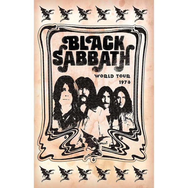 Black Sabbath World Tour 1978 Textile Poster Cream/Black 106cm x 70cm
