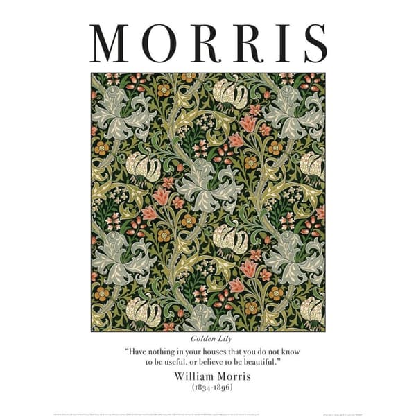 William Morris Golden Lily Print Green/White/Black 40cm x 30cm