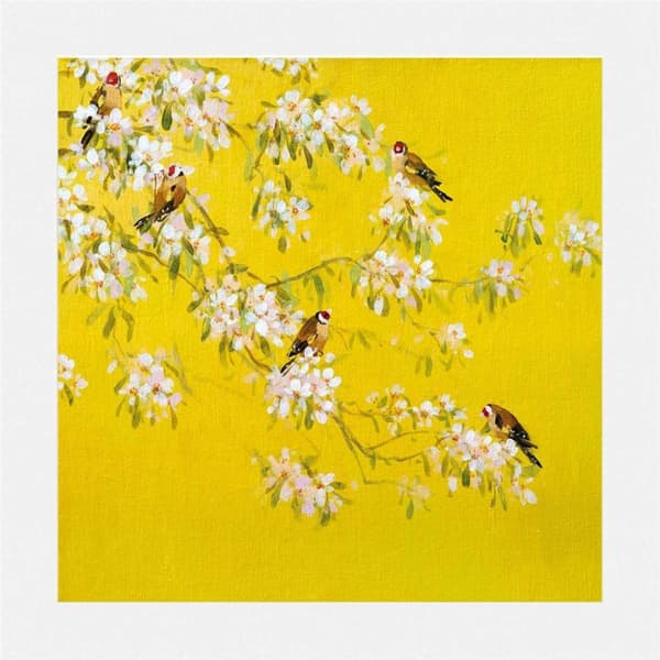 Fletcher Prentice Spring Goldfinches Print Yellow/White/Brown 40cm x 40cm