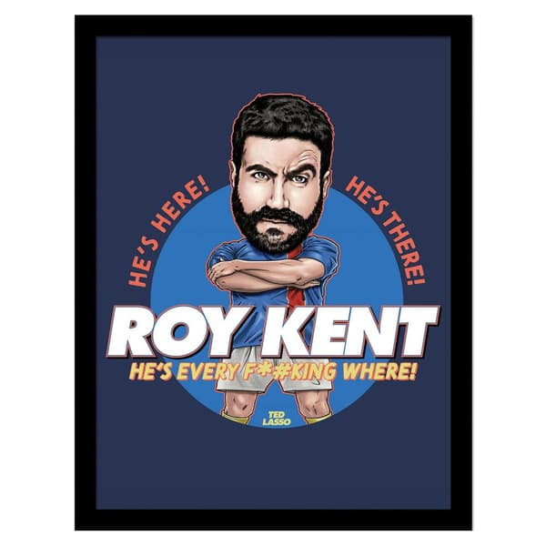 Ted Lasso Bobble Head Roy Kent Framed Poster Blue/White/Yellow 45cm x 35cm x 1.7cm