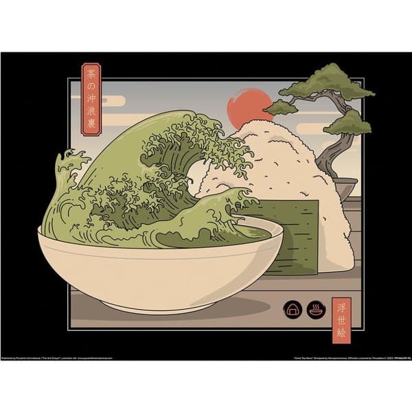 Move Pencil Move Tea Wave Print Black/Green/Cream 40cm x 30cm