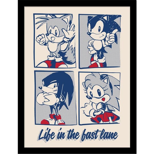 Sonic The Hedgehog Life In The Best Lane Framed Poster White/Blue/Red 40cm x 30cm