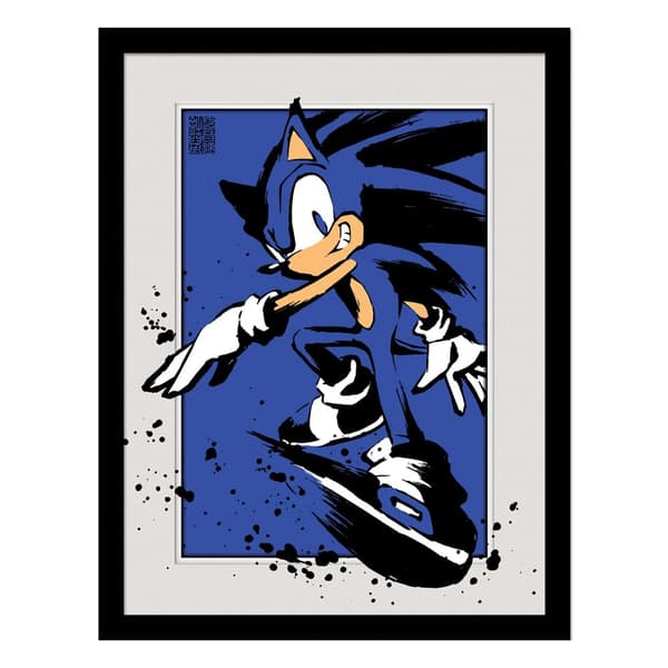 Sonic The Hedgehog Splattered Framed Poster Blue/Grey/Black 40cm x 30cm