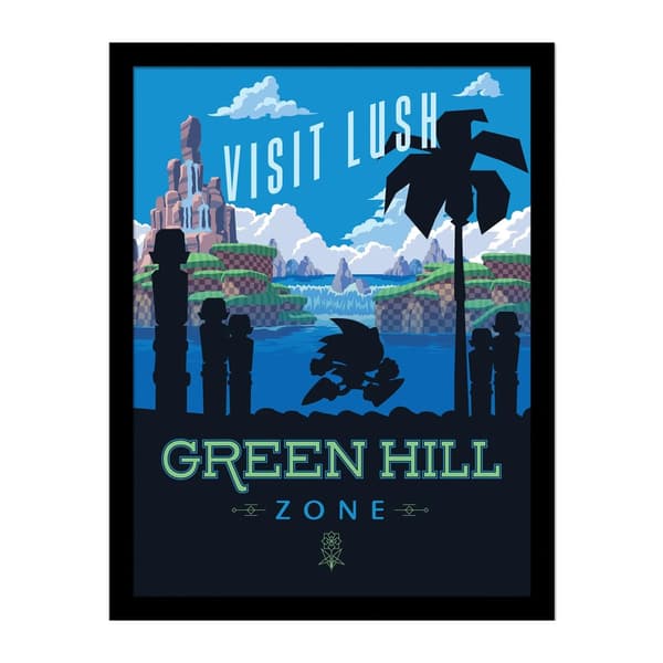 Sonic The Hedgehog Visit The Lush Green Hill Zone Framed Poster Blue/Black 40cm x 30cm