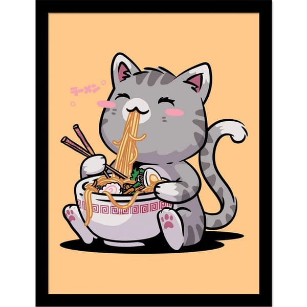 Vo Maria Kawaii Neko Cat Framed Poster Multicoloured 40cm x 30cm