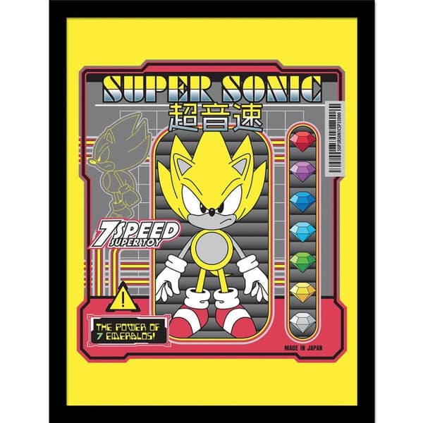 Sonic The Hedgehog Power Of 7 Emeralds Inramad Poster Yellow/Black 40cm x 30cm