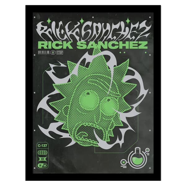 Rick And Morty 90S Rave Rickvival Rick Paper Print Black/Green/White 40cm x 30cm