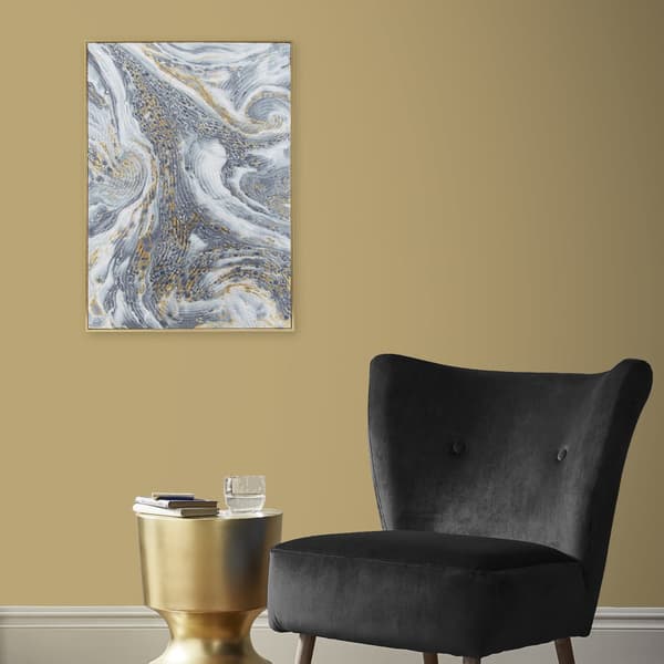 Art for the Home  - Canvas med handmålade detaljer - Marmoreffekt - 70x50cm - Blå/Guld
