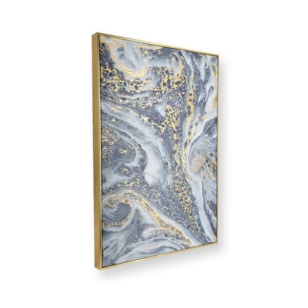 Art for the Home  - Canvas med handmålade detaljer - Marmoreffekt - 70x50cm - Blå/Guld