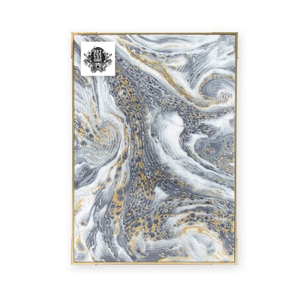 Art for the Home  - Canvas med handmålade detaljer - Marmoreffekt - 70x50cm - Blå/Guld