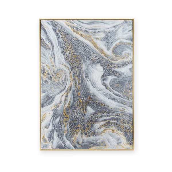 Art for the Home  - Canvas med handmålade detaljer - Marmoreffekt - 70x50cm - Blå/Guld