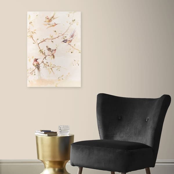 Art for the Home - Lærred med håndmalede detaljer - Sunset birds - 70x50cm - Pink