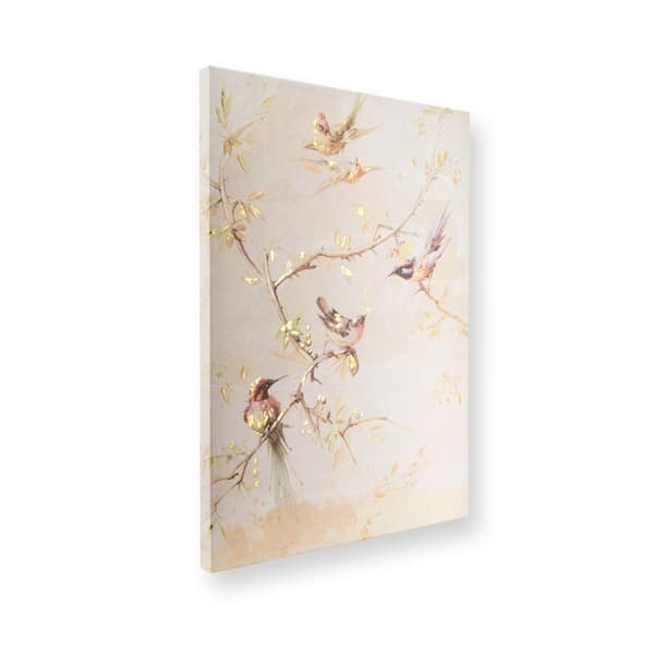 Art for the Home - Lærred med håndmalede detaljer - Sunset birds - 70x50cm - Pink