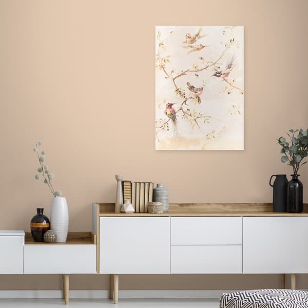 Art for the Home - Lærred med håndmalede detaljer - Sunset birds - 70x50cm - Pink