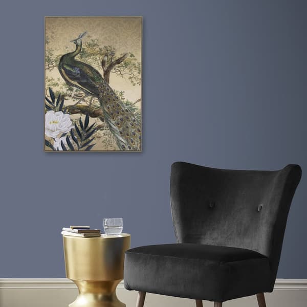 Art for the Home  - Canvas med handmålade detaljer - Påfågel i paradiset - 70x50cm