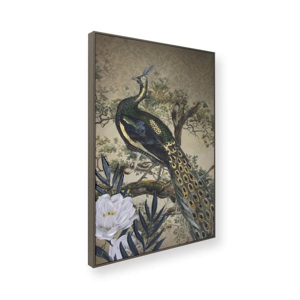 Art for the Home  - Canvas med handmålade detaljer - Påfågel i paradiset - 70x50cm
