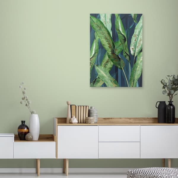 Art for the Home - Lærred med håndmalede detaljer - Frodige blade grønne - 70x50cm - Grøn