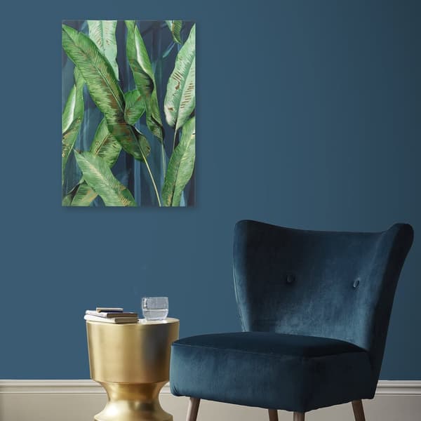 Art for the Home - Lærred med håndmalede detaljer - Frodige blade grønne - 70x50cm - Grøn
