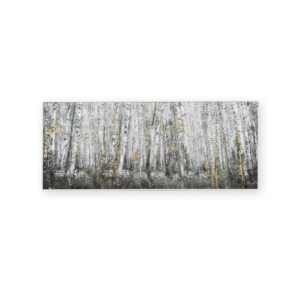 Art for the Home - Lærred med håndmalede detaljer - Birkeskov - 40x100cm - Brun